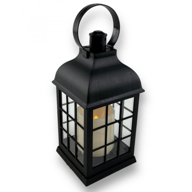 Lampion dekoracyjny z przeszklonymi ściankami w kratkę 10x10x25 cm latarenka czarna znicz Cortina