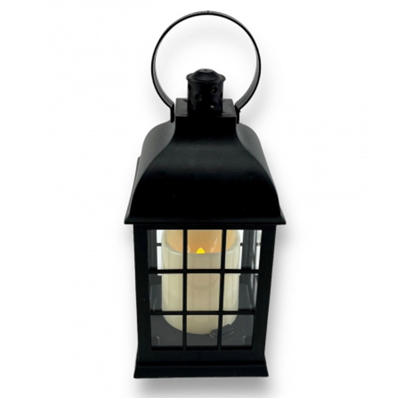 Lampion dekoracyjny z przeszklonymi ściankami w kratkę 10x10x25 cm latarenka czarna znicz Cortina