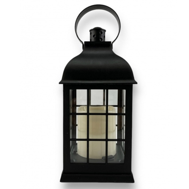 Lampion dekoracyjny z przeszklonymi ściankami w kratkę 10x10x25 cm latarenka czarna znicz Cortina