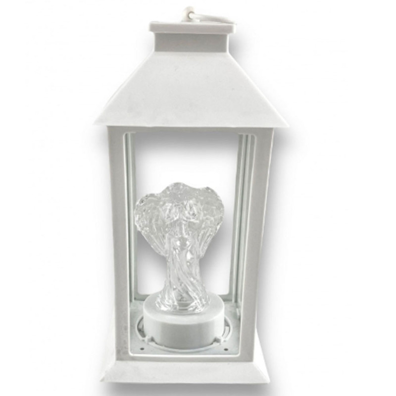 Lampion dekoracyjny z aniołkiem 14x14x32 cm latarenka XL biała znicz Cortina