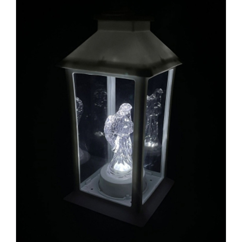 Lampion dekoracyjny z aniołkiem 14x14x32 cm latarenka XL biała znicz Cortina