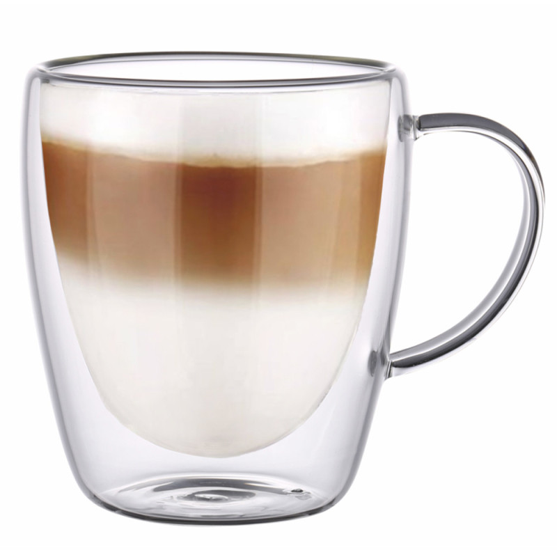Szklanki termiczne z białym uchem Dolce 300 ml do kawy latte komplet 2 szt MGHOME
