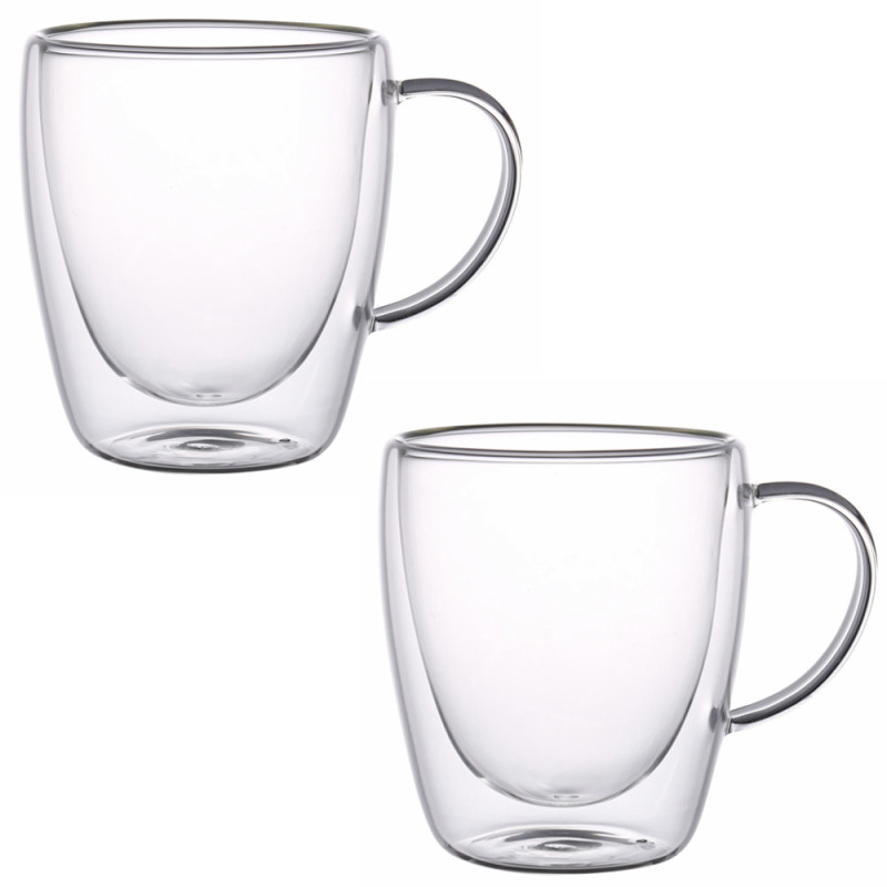 Szklanki termiczne z białym uchem Dolce 300 ml do kawy latte komplet 2 szt MGHOME