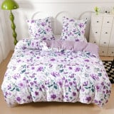 Pościel 140x200 bawełna satynowa dwustronna GierekHoff gruba 2 części GH 3013 fioletowa w kwiaty