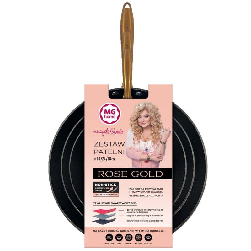Patelnie aluminowe czarne 24/28 cm zestaw 2 sztuk Rose Gold MG Home