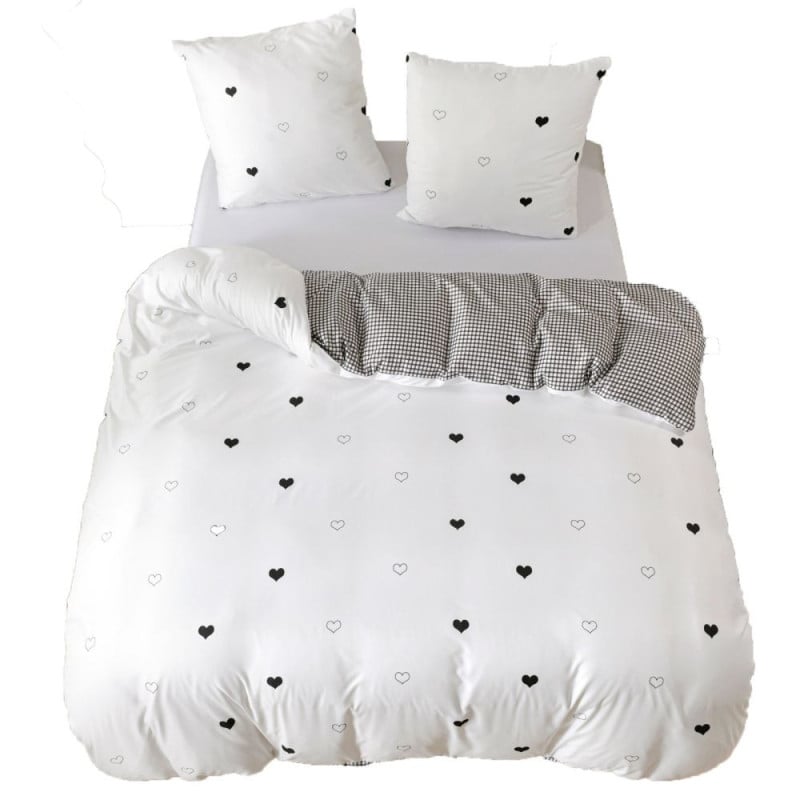 Pościel 200x220 bawełna satynowa dwustronna GierekHoff gruba 3 części GH 3017 biała w serduszka