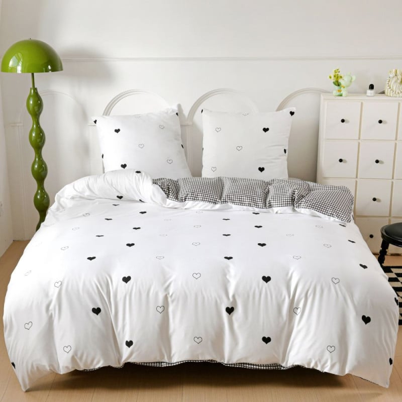 Pościel 200x220 bawełna satynowa dwustronna GierekHoff gruba 3 części GH 3017 biała w serduszka