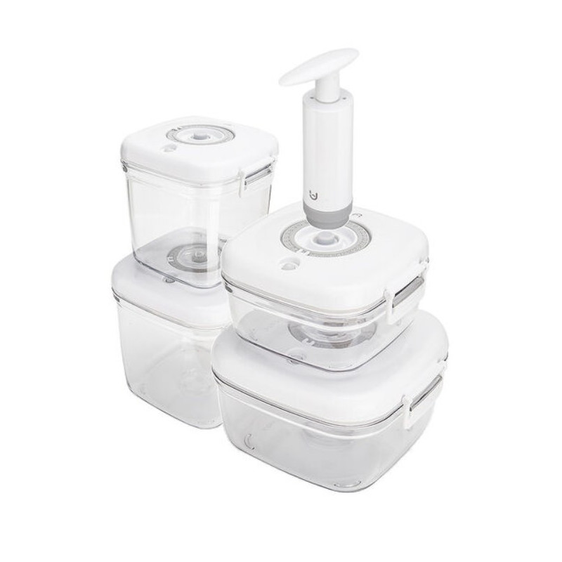 Pojemniki próżniowe na żywność MG Home Clever 650/1350/2500 ml w zestawie z pompką białe