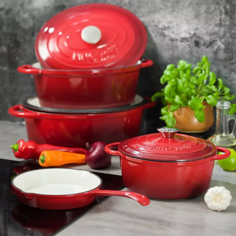 Patelnia ŻELIWNA emaliowana głęboka KingHoff KH 2262 ciężka 25 cm na indukcję