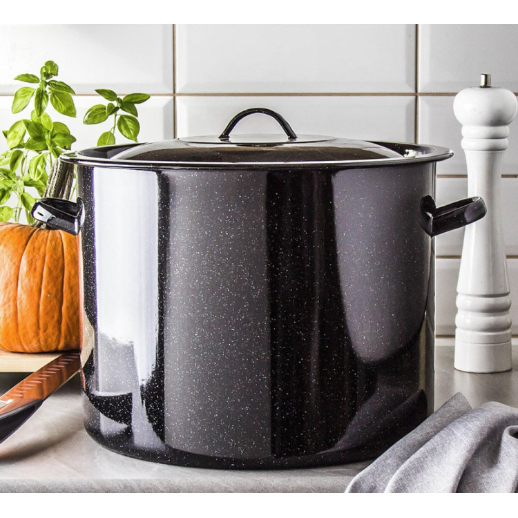 Garnek emaliowany czarny 15 L prosty duży kociołek z pokrywką 32 cm powidlak bigos Florina 0G 1502 indukcja gaz
