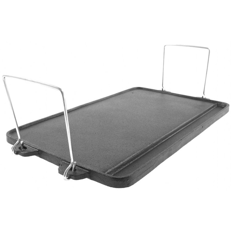Płyta żeliwna grillowa duża na ognisko 52x25x2 cm Krisberg KB2709 dwustronna patelnia na ruszt z uchwytami