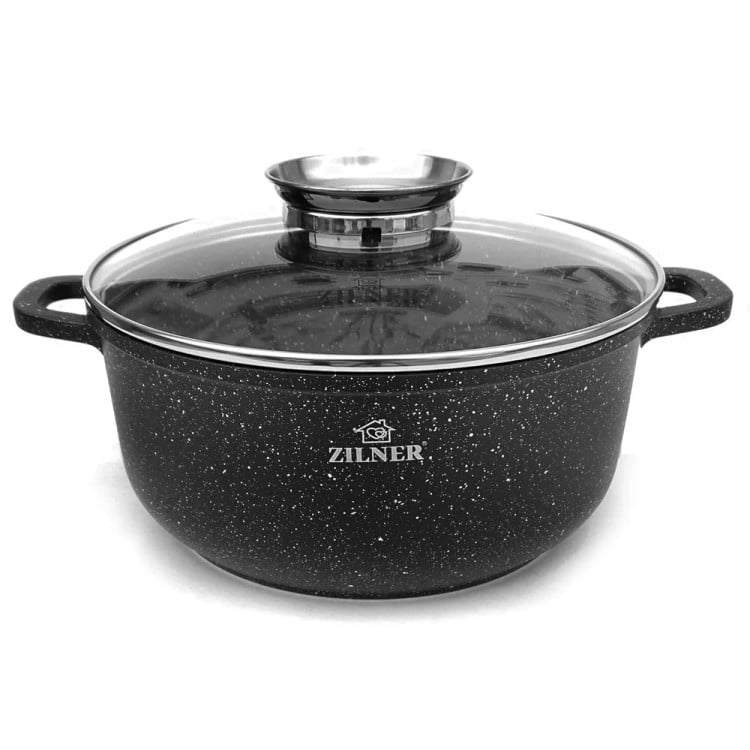 Garnki marmurowe czarne 1.3/1.7/2.3 L zestaw 6 elementowy Zilner ZL 8916 indukcja gaz