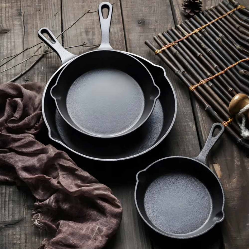 Patelnie żeliwne 20/25/30cm zestaw 3 sztuk ciężkie głębokie Krisberg KR 2711 indukcja gaz