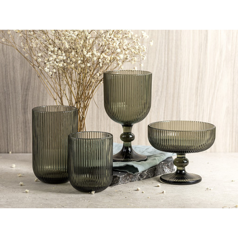 Kielich do wody szklanki ryflowane Florina Vacanza Grey 370 ml szklane zestaw 6 sztuk