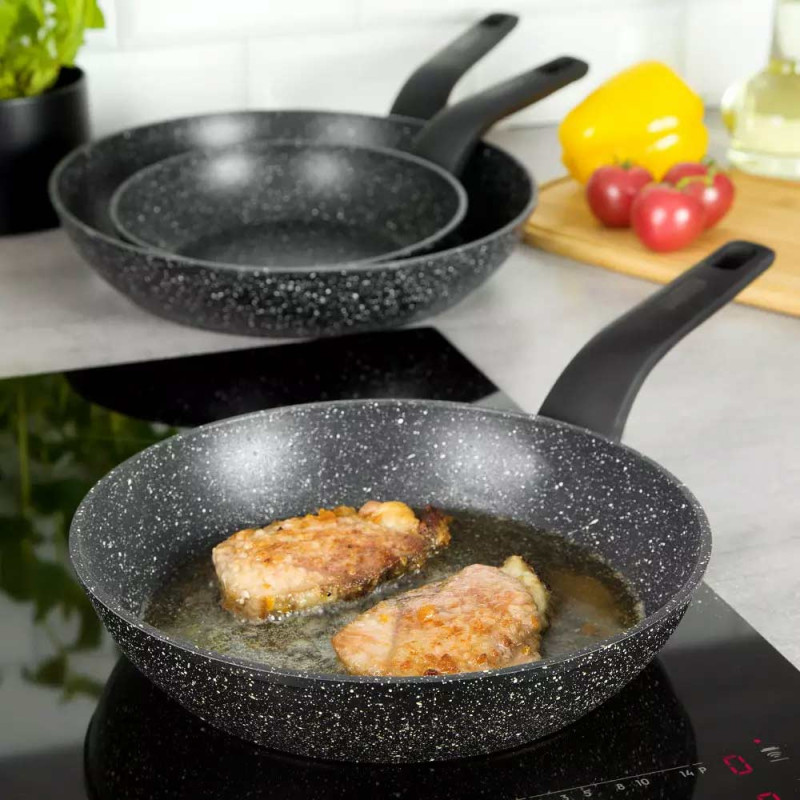 Patelnie aluminiowe z powłoką marmurkową 20/24/28 cm zestaw 3 sztuk czarne Kinghoff KH 7438