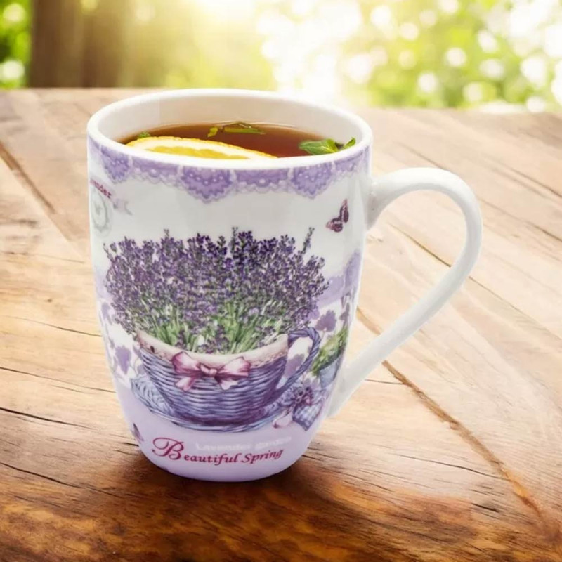 Kubek 340 ml porcelana biały lawenda Bella Fiore Tragar 40565