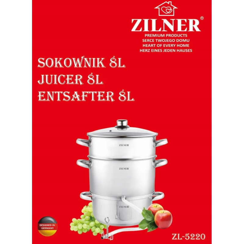 Sokownik stalowy 8 litrów garnek stalowy do soku oraz parowar na indukcję 2 w 1 Zilner ZL 5220