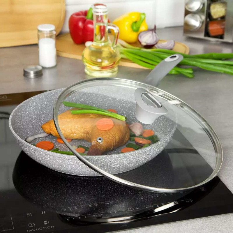 Patelnia głęboka z pokrywką 26 cm średnia powłoka szary marmurek Klausberg KB-7317 indukcyjna gaz