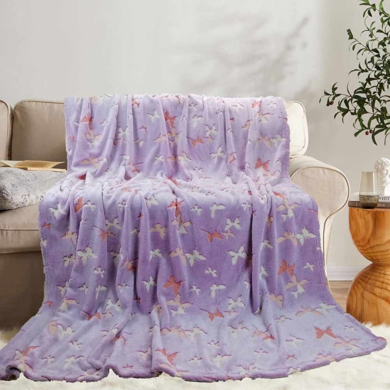 Koc świecący w ciemności 150x200 cm pled z mikrofibry dla dzieci motyle Cotton World