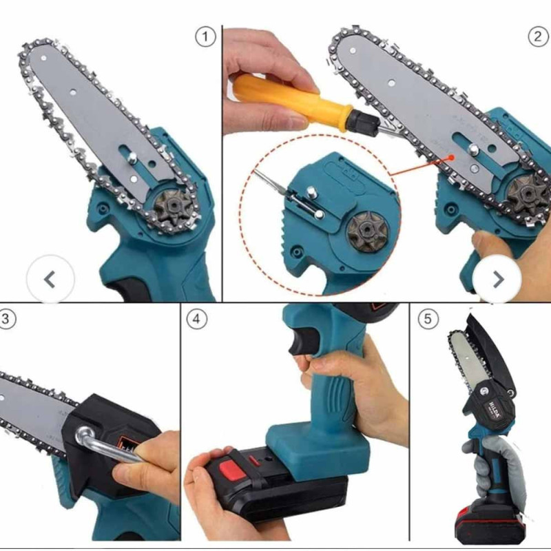 Mini piła akumulatorowa 48V pilarka elektryczna bezprzewodowa 6"/8" z olejem walizka Krischner KR 9955