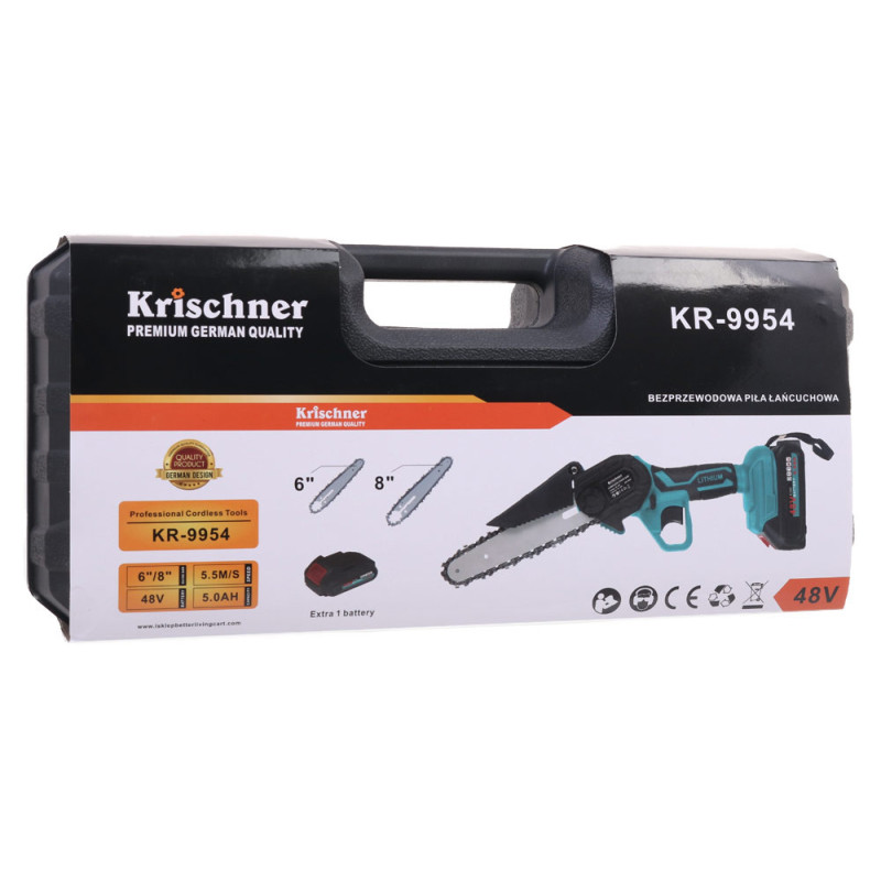 Mini piła akumulatorowa 48V pilarka elektryczna bezprzewodowa 6"/8" walizka Krischner KR 9954