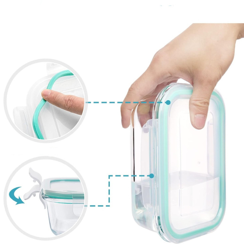 Pojemniki szklane prostokątne lunchbox GierekHoff Corio GH 1103 zestaw 4 sztuki żaroodporne hermetyczne 1520/1050/640/370 ml
