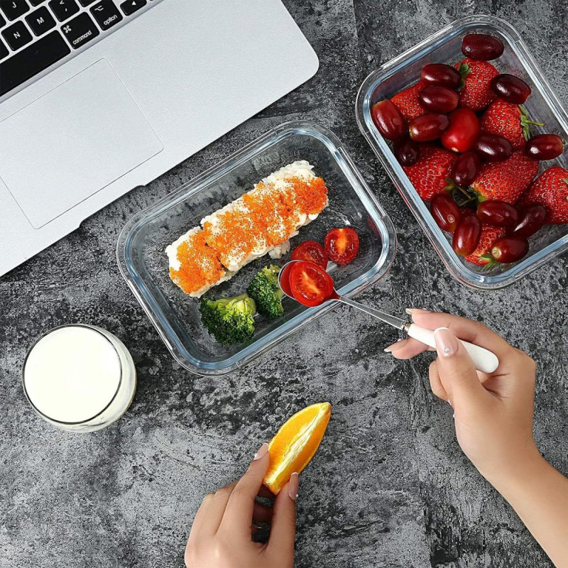 Pojemniki szklane prostokątne lunchbox GierekHoff Corio GH 1103 zestaw 4 sztuki żaroodporne hermetyczne 1520/1050/640/370 ml