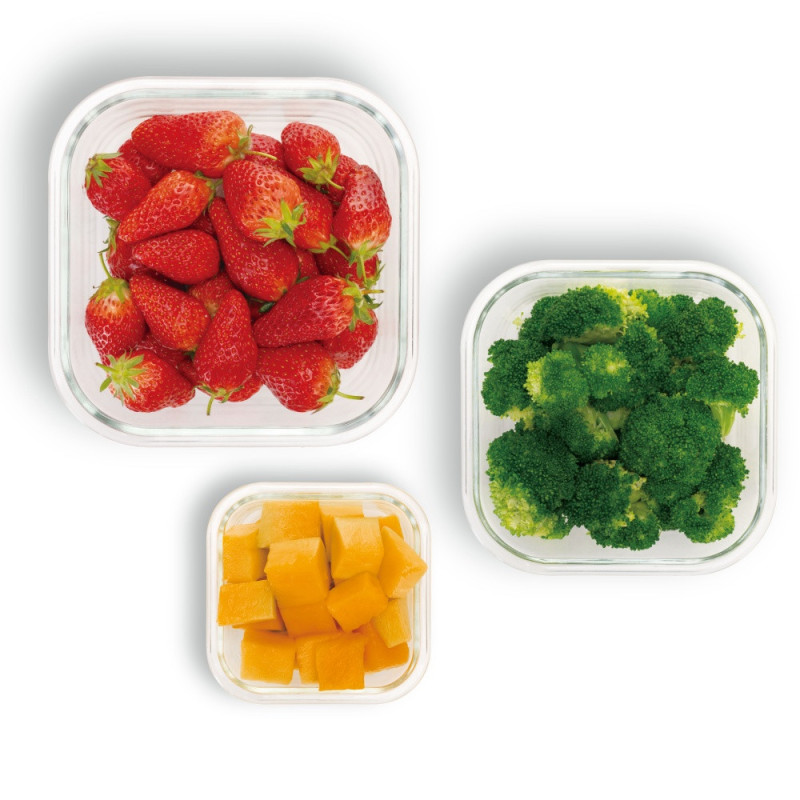 Pojemniki szklane kwadratowe lunchbox GierekHoff Corio GH 1102 zestaw 3 sztuki żaroodporne hermetyczne 1200/800/320 ml