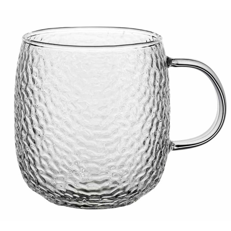 Szklanki z uchem 380 ml Florina Savia efekt młotkowania do kawy latte komplet kuków szklanych 6 sztuk