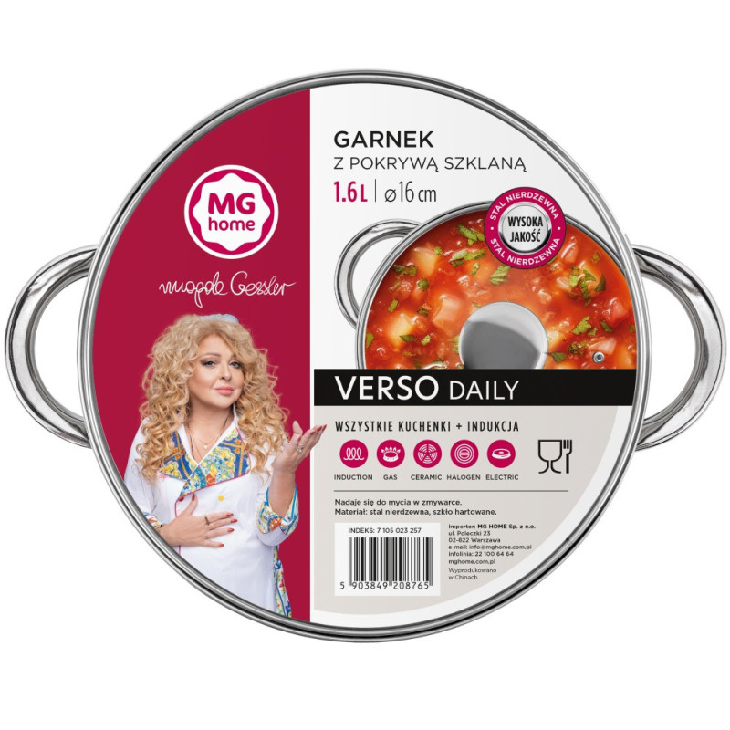 Garnek stalowy MG Home Verso Daily 16 cm 1,6 litra z pokrywką na indukcję
