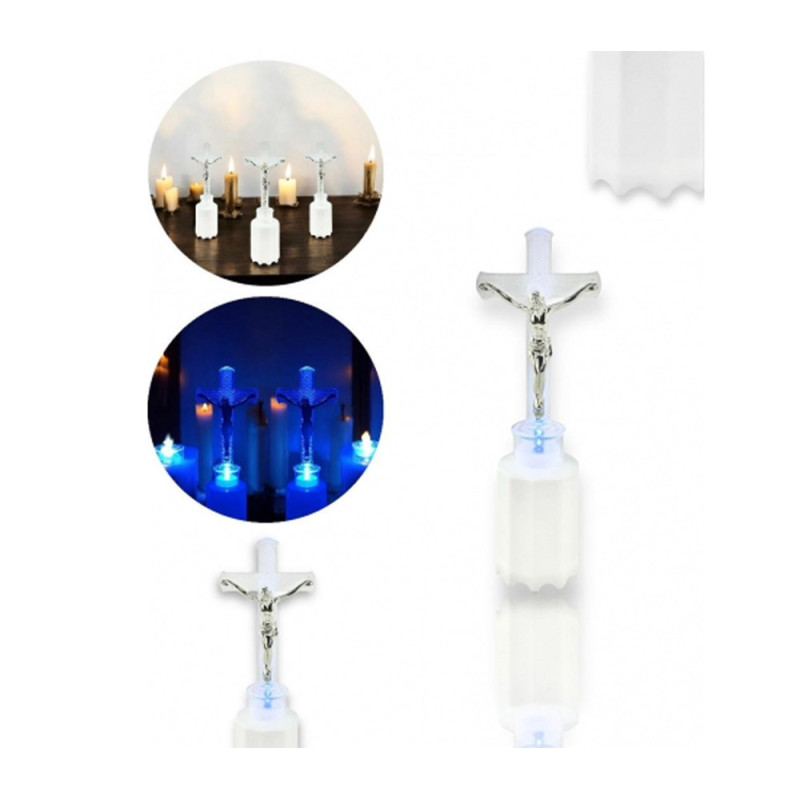 Wkład LED do znicza figurka krzyża 18 cm niebieskie światło