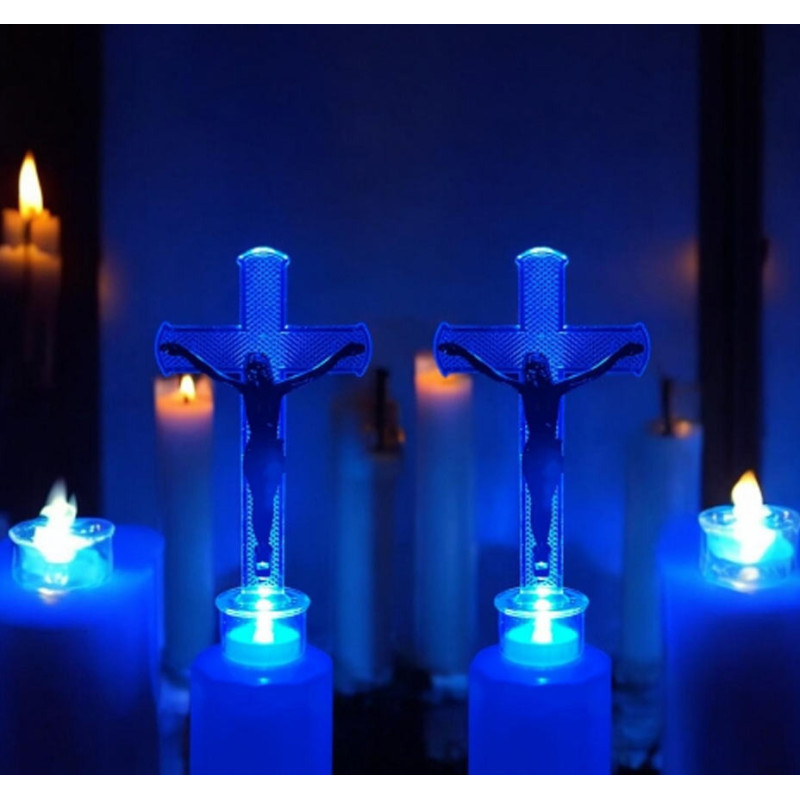 Wkład LED do znicza figurka krzyża 18 cm niebieskie światło