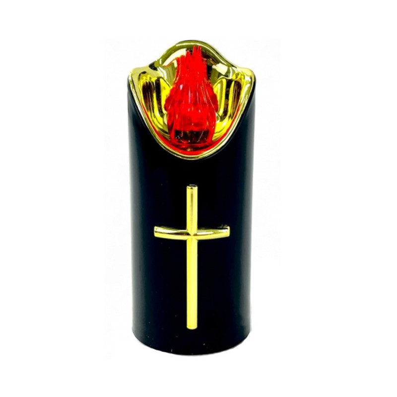 Wkład do znicza 12.5 cm świeczka czarna LED z krzyżem czerwone światło Cortina Rico baterie AA