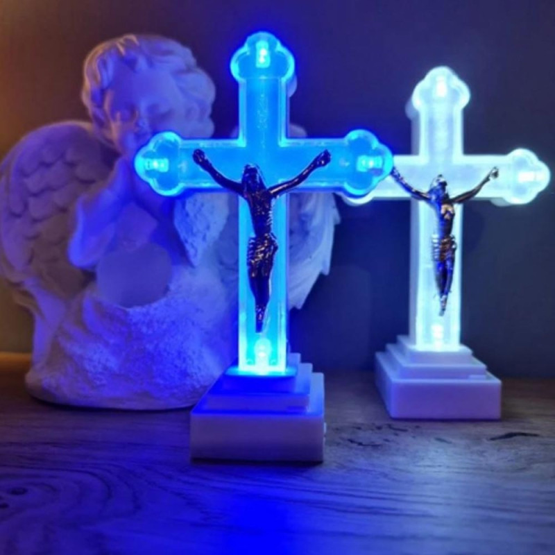 Wkład LED do znicza figurka krzyża 13x8 cm białe światło