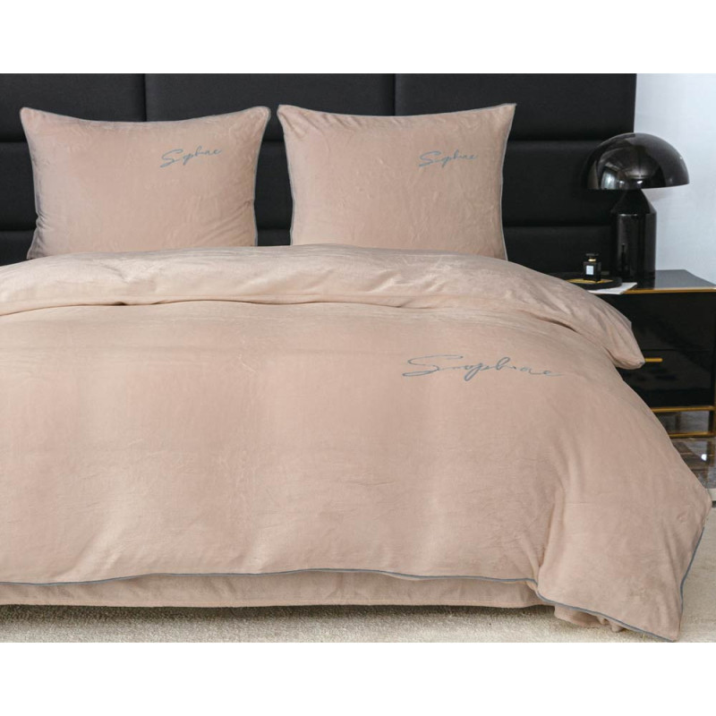 Pościel haftowana 200x220 mikrofibra "miś" Cotton World gruba 3 części 2877 beżowe