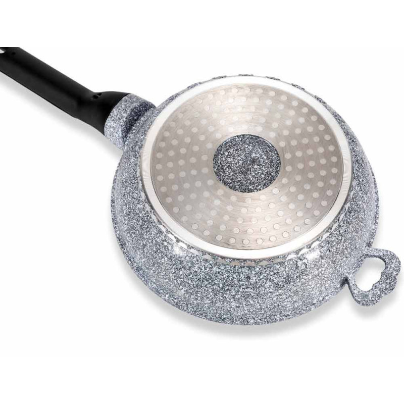 Patelnia głęboka z pokrywką szary marmurek 24 cm powłoka granitowa Eltehoff E 7023 indukcja gaz