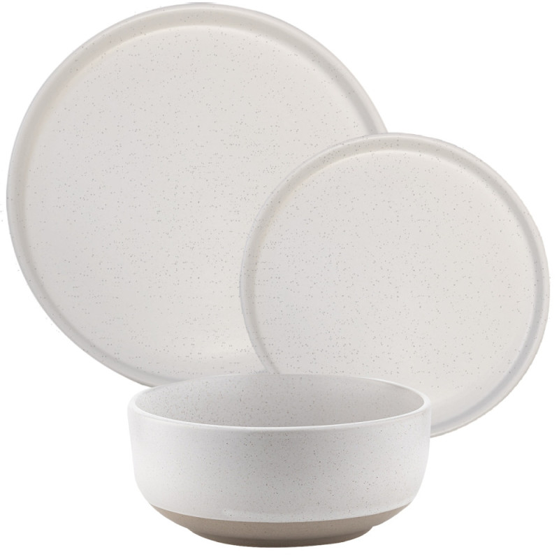 Serwis obiadowy porcelanowy Florina Lila 24 elementy zestaw talerzy kubki dla 6 osób kremowy nakrapiany