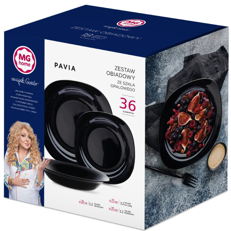 Serwis obiadowy 36 elementów dla 12 osób MG Home Pavia Black  zestaw talerzy czarne talerze