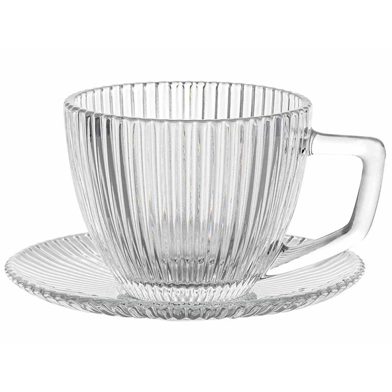 Serwis kawowy szklany na 6 osób filiżanka 250 ml spodek 13.5 cm Rimini Florina szkło ryflowane