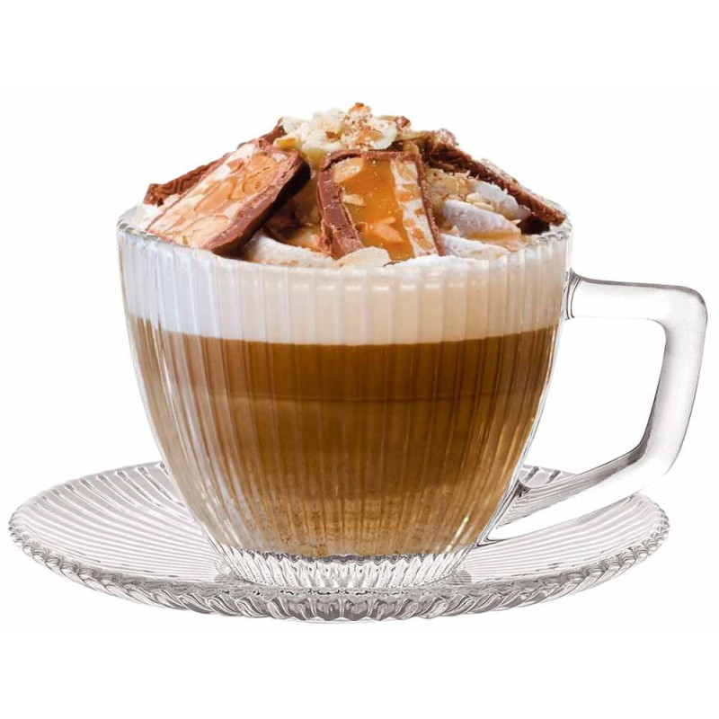Serwis kawowy szklany na 6 osób filiżanka 250 ml spodek 13.5 cm Rimini Florina szkło ryflowane