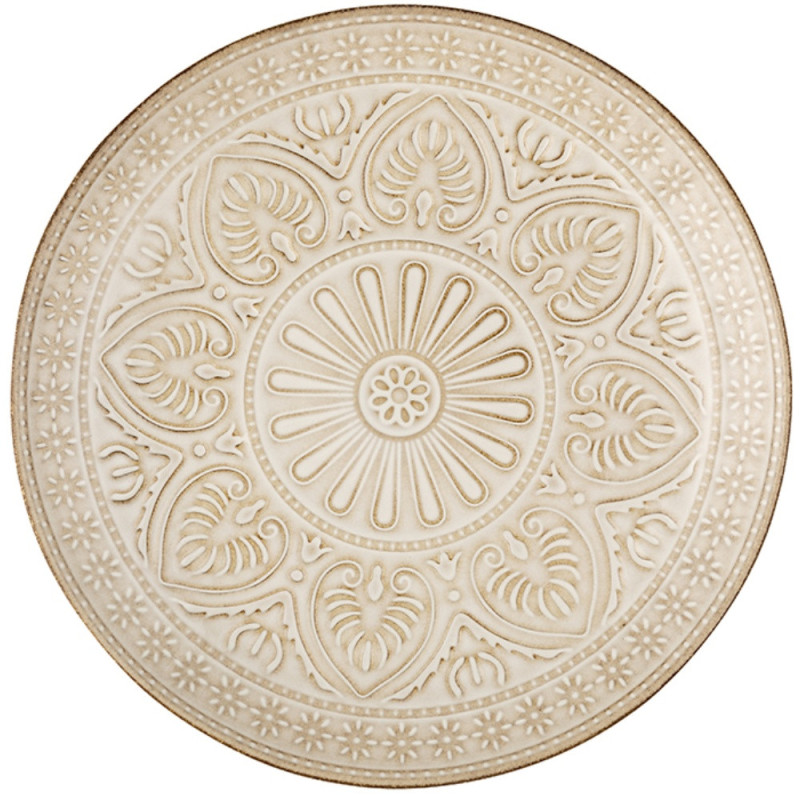 Serwis obiadowy porcelanowy Florina Aristo 18 elementów zestaw talerzy dla 6 osób zdobione beżowe
