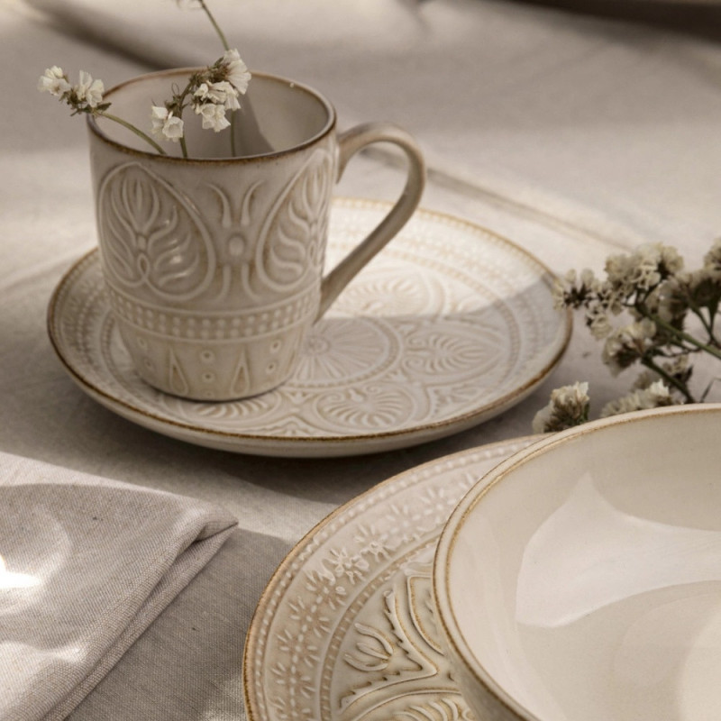 Serwis obiadowy porcelanowy Florina Aristo 18 elementów zestaw talerzy dla 6 osób zdobione beżowe