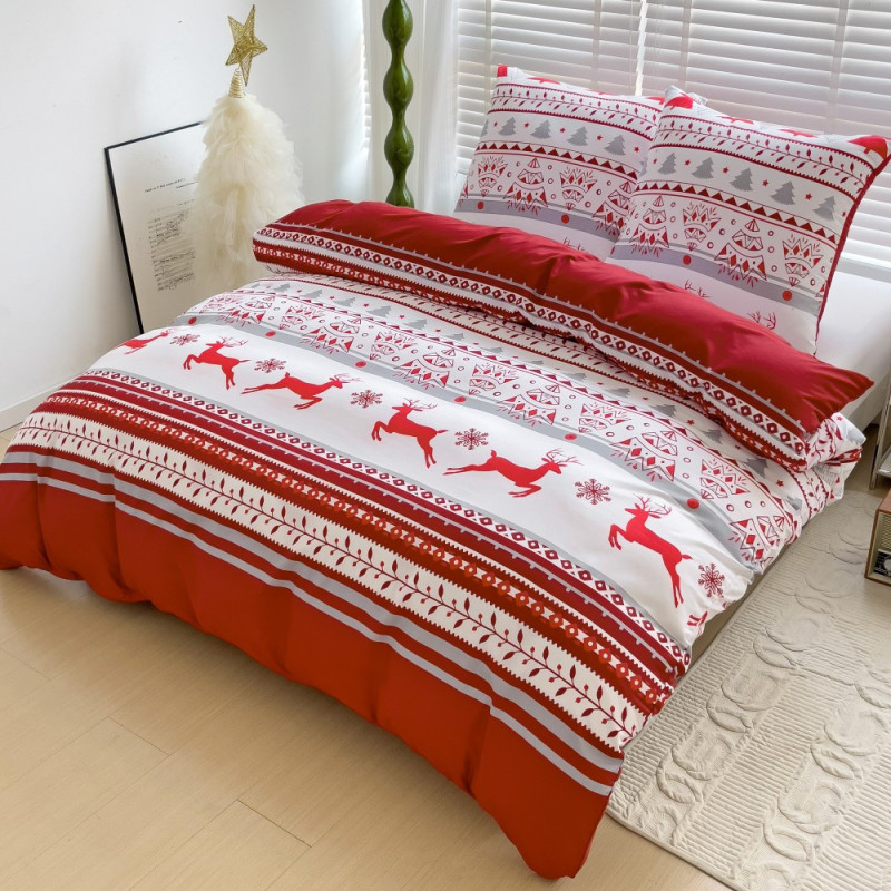 Pościel świąteczna 140x200 bawełna satynowa 3D Cotton World gruba 2 części 2392 czerwona