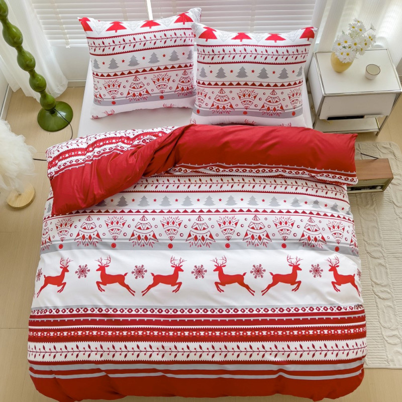 Pościel świąteczna 160x200 bawełna satynowa 3D Cotton World gruba 3 części 2392 czerwona