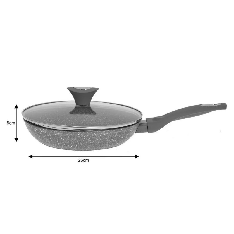 Patelnia głęboka z pokrywką 28 cm średnia powłoka szary marmurek Klausberg KB-7318 indukcyjna gaz