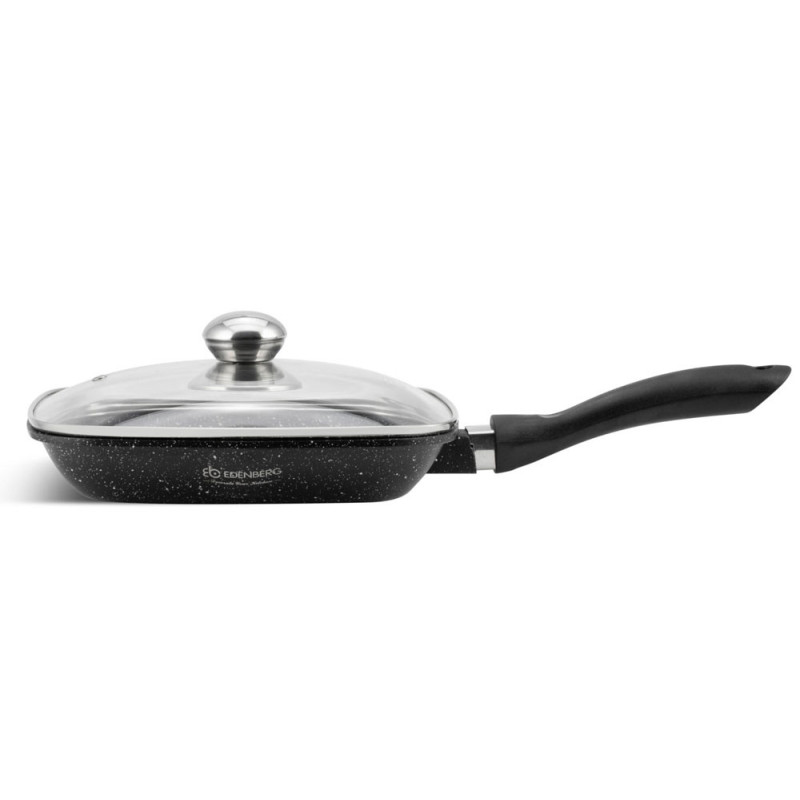 Patelnia grillowa z pokrywką 24 cm kwadratowa powłoka czarny marmur Edenberg EB 8136 indukcja gaz