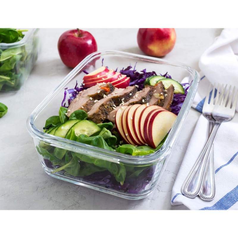 Pojemniki szklane 640 ml prostokątne lunchbox Altom Fresh zestaw 3 sztuki żaroodporne hermetyczne