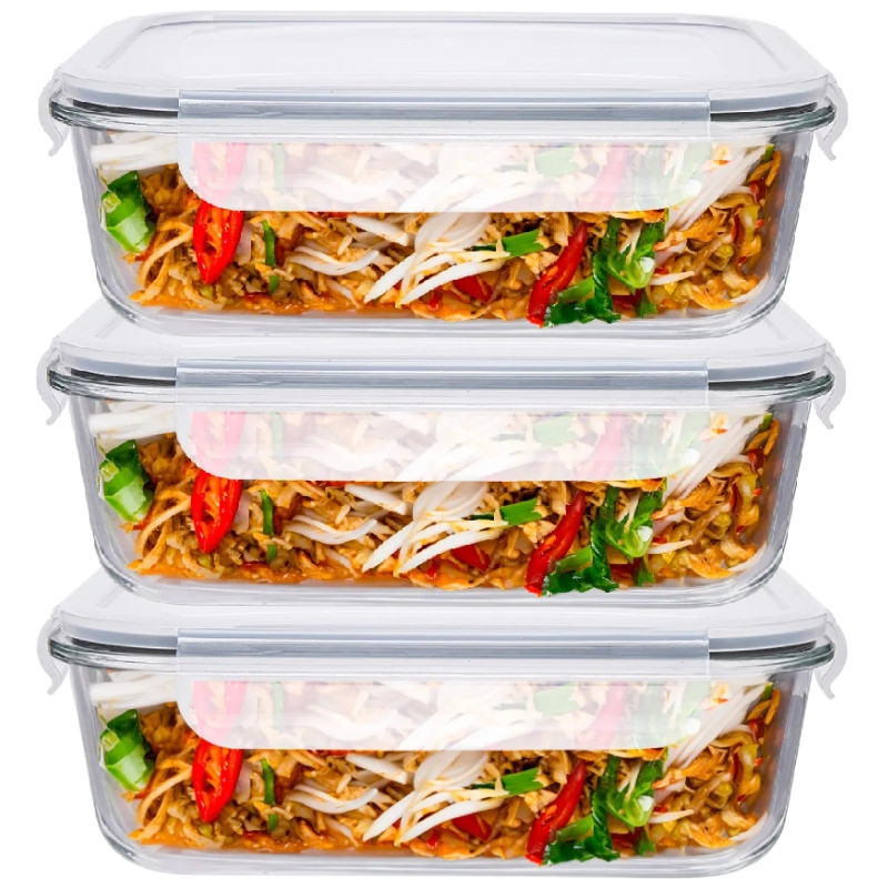 Pojemniki szklane 2260 ml prostokątne lunchbox Altom Fresh zestaw 3 sztuki żaroodporne hermetyczne