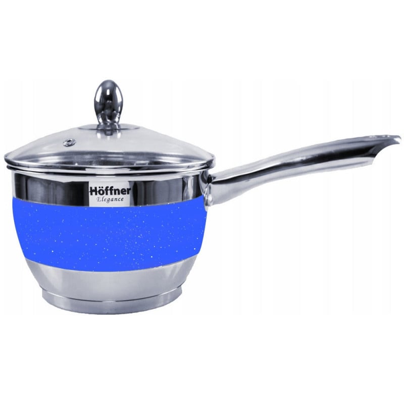 Garnki ze stali nierdzewnej z paskiem niebiski marmurek Hoffner HF 9920 zestaw 12 elementów indukcja gaz