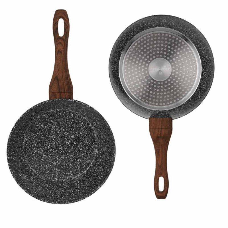 Patelnia głęboka z pokrywką wok 24 cm średnia powłoka szary marmurek Edenberg EB 5662 indukcyjna gaz